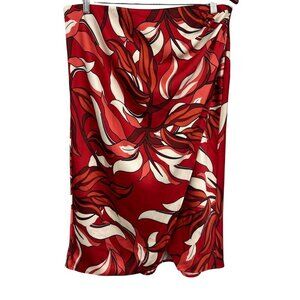 Sigrid Olsen Women Faux Wrap Skirt Size Large Red Ivory Midi Floral Stretch New